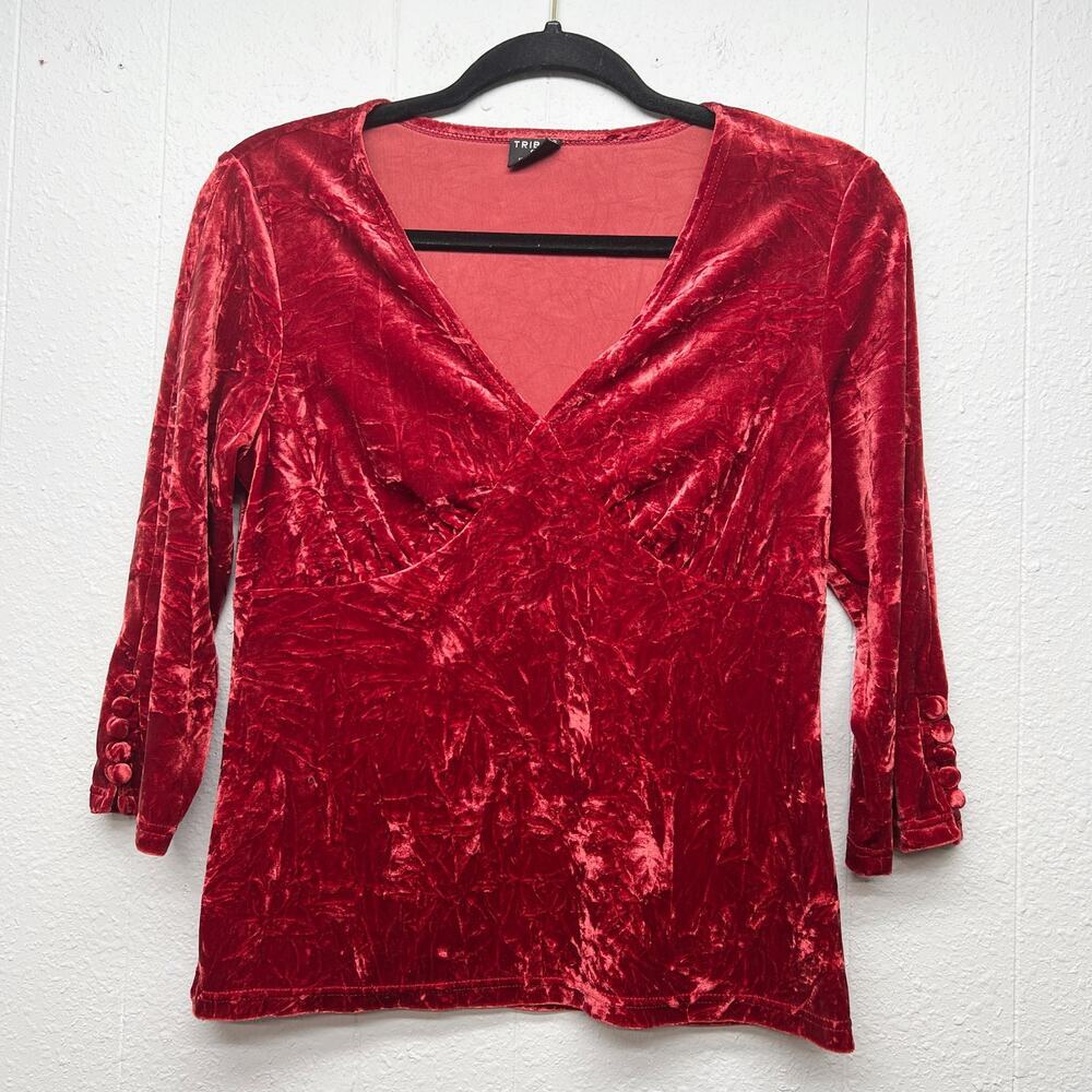 Tribal Velvet Babydoll Red Top Womens Small Y2K Fairy Grunge Chic Party Evening